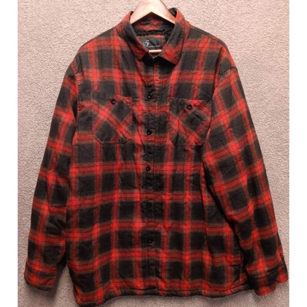 i5 Apparel Red Black Plaid Flannel Jacket Mens‎ 2XL Fleece Lined Lumberjack